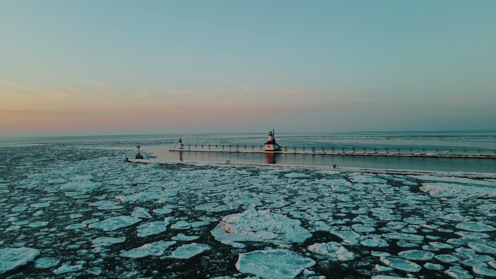 Azure LUT — cool teal grade on an icy harbour scene